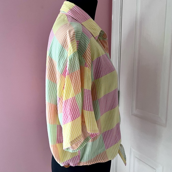 Vintage JORDACHE Short Sleeve Gingham Tie Front Button Down Women’s Size Large - Picture 3 of 7